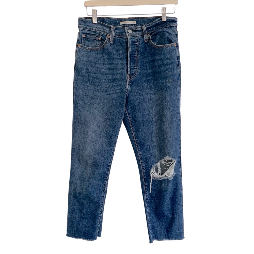Levi’s Wedgie Straight Crop 30 Distressed Frayed Hems Denim Designer Jeans
